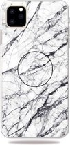 3D Marble Soft Silicone TPU Case Cover met beugel voor iPhone 11 Pro (wit)