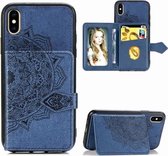 Voor iPhone X / XS Mandala reliëf magnetische doek PU + TPU + pc-hoes met houder & kaartsleuven & portemonnee & fotolijst & riem (blauw)