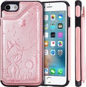 Voor iPhone SE 2020/8/7 Cat Bee Embossing Pattern Schokbestendige beschermhoes met kaartsleuven en fotolijst (rose goud)