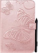 Voor iPad Mini 2019 & 4 & 3 & 2 & 1 Geperst afdrukken Vlinderpatroon Horizontale flip PU lederen tas met houder & kaartsleuven & portemonnee & pennensleuf (roségoud)