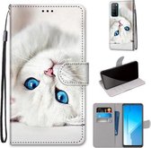 Voor Huawei Honor Play4 Gekleurde Tekening Cross Textuur Horizontale Flip PU Lederen Case met Houder & Kaartsleuven & Portemonnee & Lanyard (Wit Kitten)