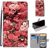 Voor Nokia 5.3 Gekleurde Tekening Cross Textuur Horizontale Flip PU Lederen Case met Houder & Kaartsleuven & Portemonnee & Lanyard (Roze Rozentuin)