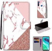 Voor Motorola Moto G8 Gekleurde Tekening Cross Textuur Horizontale Flip PU Lederen Case met Houder & Kaartsleuven & Portemonnee & Lanyard (Roze Steen Textuur)