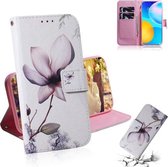 Voor Huawei P Smart 2021 / Y7a Gekleurde Tekening Horizontale Flip Leren Case, met Houder & Kaartsleuven & Portemonnee (Magnolia Bloem)