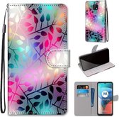 Voor Motorola Moto E7 Gekleurde Tekening Cross Textuur Horizontale Flip PU Lederen Case met Houder & Kaartsleuven & Portemonnee & Lanyard (Doorschijnend Glas)