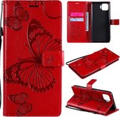 Voor OPPO F17 Pro / Reno4 Lite 3D vlinders reliëfpatroon horizontale flip lederen tas met houder & kaartsleuf & portemonnee (rood)