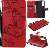 Voor OPPO Realme 7 3D vlinders reliëfpatroon horizontaal flip lederen tas met houder & kaartsleuf & portemonnee (rood)