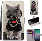 Voor Nokia 3.4 Gekleurde Tekening Cross Textuur Horizontale Flip PU Lederen Case met Houder & Kaartsleuven & Portemonnee & Lanyard (Gouden Ketting Grijze Kat)