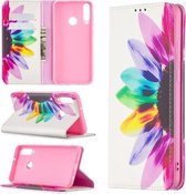 Voor Huawei Y6p Gekleurde Tekening Patroon Onzichtbare Magnetische Horizontale Flip PU Lederen Case met Houder & Kaartsleuven & Portemonnee (Zon Bloem)