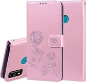 Voor Huawei Honor 9X Lite Rose Reliëf Horizontale Flip PU lederen hoes met houder & kaartsleuven & portemonnee (Rose goud)