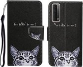 Voor Huawei P Smart 2021 / Y7a Gekleurde Tekening Patroon Horizontale Flip Leren Case met Houder & Kaartsleuven & Portemonnee (Kitty)
