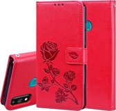 Voor Huawei Honor 9X Lite Rose reliëf horizontale flip PU lederen tas met houder & kaartsleuven & portemonnee (rood)