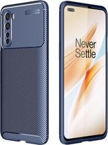 Voor OnePlus Nord koolstofvezel textuur schokbestendig TPU-hoesje (blauw)