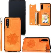 Voor Huawei P30 Mandala reliëf PU + TPU hoesje met houder & kaartsleuven & fotolijst & riem (geel)