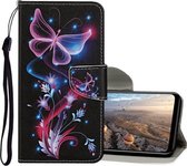 Voor Huawei Y6 (2019) Gekleurd tekeningpatroon Horizontaal lederen flip-hoesje met houder & kaartsleuven & portemonnee (fluorescerende vlinder)