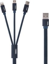 REMAX RC-094TH 1 m 2,4 A 3-in-1 USB naar 8-pins & USB-C / Type-C & Micro USB-snellaadgegevenskabel (blauw)