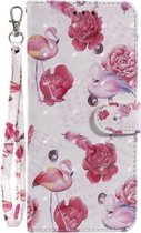 Voor iPhone 12/12 Pro 3D-schilderijpatroon Gekleurde tekening Horizontale flip PU-lederen hoes met houder & kaartsleuven en portemonnee (Flamingo)