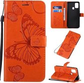 Voor Galaxy M31 3D vlinders reliëf patroon horizontaal flip lederen tas met houder & kaartsleuf & portemonnee & lanyard (oranje)