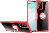 Voor Galaxy A91 schokbestendig transparant TPU + acryl beschermhoes met ringhouder (rood)
