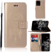 Voor Galaxy S20 Ultra Wind Chime Owl Embossing Pattern Horizontale Flip Leather Case, met houder & kaartsleuven & portemonnee (goud)