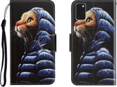 Voor Galaxy A41 Gekleurde tekening Horizontale flip lederen tas met houder & kaartsleuf & portemonnee (donsjack kat)