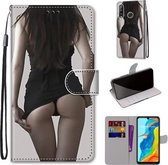 Voor Huawei P30 Lite Gekleurde Tekening Cross Textuur Horizontale Flip PU Lederen Case met Houder & Kaartsleuven & Portemonnee & Lanyard (Upskirt)