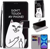 Voor Huawei Honor 8X Gekleurde Tekening Cross Textuur Horizontale Flip PU Lederen Case met Houder & Kaartsleuven & Portemonnee & Lanyard (18 Middelvinger Witte Kat)
