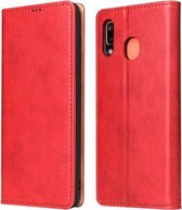 Fierre Shann Dermis Texture PU + TPU horizontale flip lederen tas met houder & kaartsleuven en portemonnee voor Galaxy A20 & A30 (rood)