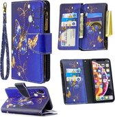 Voor iPhone XR Gekleurde Tekening Patroon Rits Horizontale Flip Leren Case met Houder & Kaartsleuven & Portemonnee (Paarse Vlinder)