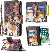 Voor iPhone 8 & 7 Gekleurde tekening Patroon Rits Horizontale Flip lederen tas met houder & kaartsleuven & portemonnee (bloemolifanten)