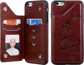 Voor iPhone 6 Plus vlinder reliëfpatroon schokbestendig beschermhoes met houder & kaartsleuven en fotolijst (bruin)