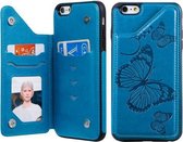 Voor iPhone 6 Plus Butterfly Embossing Pattern Schokbestendige beschermhoes met houder & kaartsleuven en fotolijst (blauw)