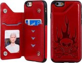 Voor iPhone 6s / 6 Skull Head Embossing Pattern Schokbestendige beschermhoes met houder & kaartsleuven & portemonnee (rood)