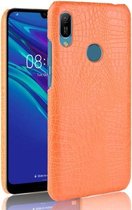 Schokbestendige krokodiltextuur pc + PU-hoes voor Huawei Y6 (2019) (geel)