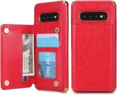 Voor Galaxy S10 + POLA TPU + PC Plating Volledige dekking Beschermhoes met houder & kaartsleuven en fotolijst (rood)