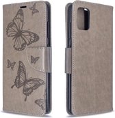 Voor Galaxy A51 Embossing Two Butterflies Pattern Horizontale Flip PU Leather Case met houder & kaartsleuf & portemonnee & lanyard (grijs)