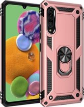 Voor Galaxy A90 5G Armor schokbestendig TPU + pc beschermhoes met 360 graden rotatiehouder (roségoud)