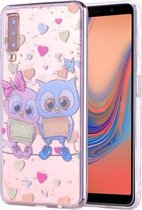 Cartoon patroon goudfolie stijl Dropping Glue TPU zachte beschermhoes voor Galaxy A7 (2018) / A750 (Loving Owl)