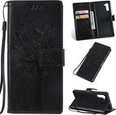Tree & Cat Pattern Pressed Printing Horizontale Flip PU lederen tas met houder & kaartsleuven & portemonnee & lanyard voor Galaxy Note10 (zwart)