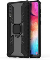 Iron Warrior schokbestendige pc + TPU beschermhoes voor Galaxy A50, met ringhouder (zwart)