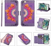 Afdrukken Tweekleurig half mandala-patroon Dubbelzijdige magnetische gesp Horizontale flip lederen tas met houder & kaartsleuven & portemonnee & fotolijst & lanyard voor iPhone 6 (paars)