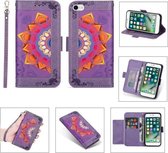 Afdrukken Tweekleurig half mandala-patroon Dubbelzijdige magnetische gesp Horizontale flip lederen tas met houder & kaartsleuven & portemonnee & fotolijst & lanyard ForiPhone SE 2020/8/7 (paa