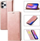 LC.IMEEKE Sterk magnetisme Ultradunne horizontale flip schokbestendige matte TPU + PU lederen tas met houder & kaartsleuven en portemonnee voor iPhone 12/12 Pro (roségoud)