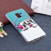 Voor Galaxy A8 (2018) Noctilucent Headphone Dog Pattern TPU Soft Back Case Beschermhoes