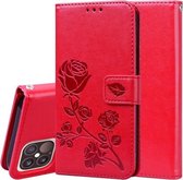 Rose reliëf horizontale flip PU lederen tas met houder & kaartsleuven & portemonnee voor iPhone 12 Pro (rood)