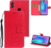 Voor Huawei Honor 10 Lite Chai Dog Pattern Horizontale Flip Leather Cover Met Bracket & Card Slot & Wallet & Lanyard (Rose Red)