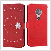 Voor Motorola Moto E5 Geperst Afdrukken Steken boorpatroon Horizontaal Flip PU lederen tas met houder & kaartsleuven & portemonnee & & lanyard (rood)