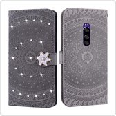 Voor Sony XZ4 Geperst Afdrukken Steken boorpatroon Horizontale Flip PU Lederen Case met Houder & Kaartsleuven & Portemonnee & & Lanyard (Grijs)