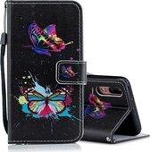 Gekleurde horizontale leren flip-hoes met vlinderpatroon voor de Huawei P20, met houder en kaartsleuven en portemonnee