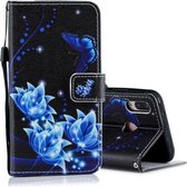 Blauw Folwer Pattern horizontale flip lederen hoes voor Huawei P20 Lite, met houder en kaartsleuven en portemonnee